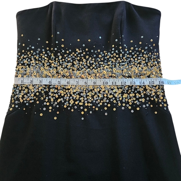 Women's Halston Sofi Gown Columm Crape Strapless Black Dress Gold Sequins 12 - Picture 9 of 15